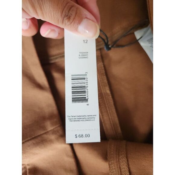 T by Tahari Women Camel Brown Straight Leg Midrise Dress Pants size 12 - Picture 8 of 9